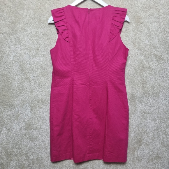 French Connection Dress 14 Pencil Pink Knee Length Ruffle Bust Detail - Picture 2 of 7